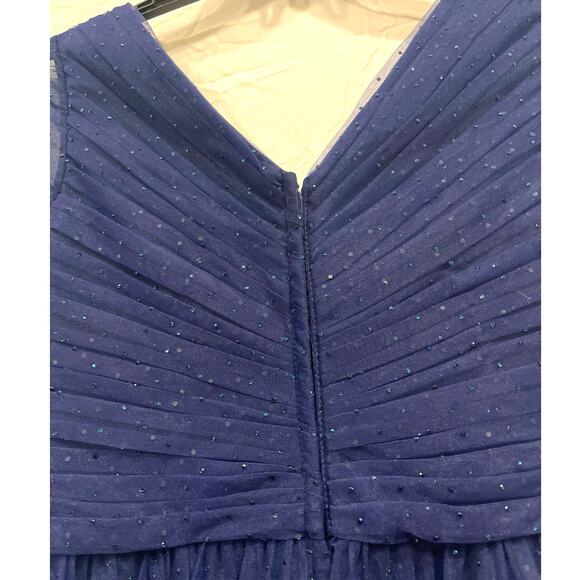 La Femme Sheer Fit & Flare Cocktail Dress Rhinestone Tulle Midnight Navy Blue - Picture 11 of 16